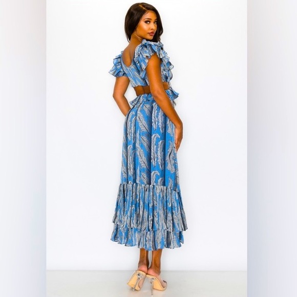Chiffon print ruffle sleeve midi dress - Picture 2 of 3